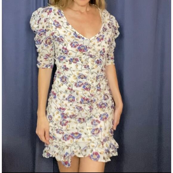 Isabel Marant Dresses & Skirts - Isabel Marant Etoile Sireny Dress Cream Ecru Floral Multi Cotton Puff Sleeve 8